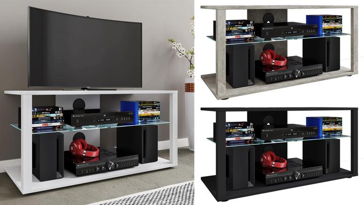 Produktbild VCM Holz TV Lowboard Fernsehschrank Rack Konsole Möbel Fernsehtisch Fernseh Phono Glas Folas L (90 x 41 x 45 cm)