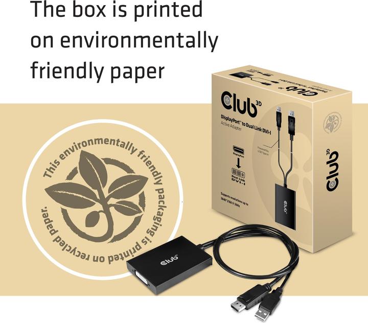 Image du produit Club 3D CAC-1010 DisplayPort vers adaptateur actif Dual Link DVI-I (USB, 6.10 cm)