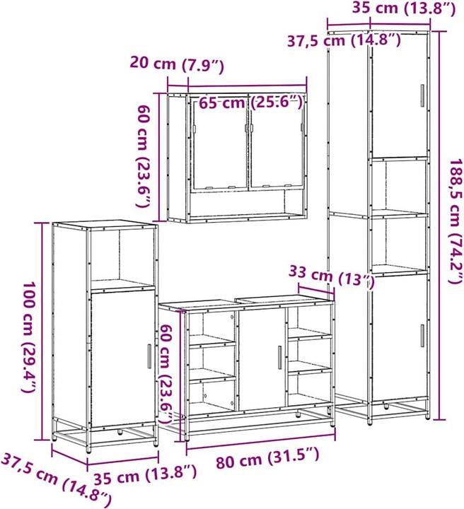 Immagine prodotto VidaXL Set di mobili da bagno da 4 pezzi Set di mobili da bagno in legno nero Mobile da bagno