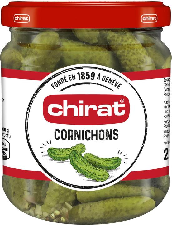 Actual product image Chirat Vinegar cornichons crunchy mini gherkins ideal for raclette, fondue, aperitifs, cold platters & (210 g)