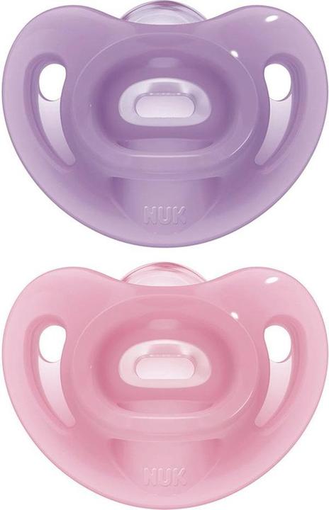 Produktbild NUK Sensitive Schnuller 100% weiches Silikon, kiefergerechte Form, 6-18 Monate, 2 Stück, lila & r... (2 x, 6 - 18 Monate)
