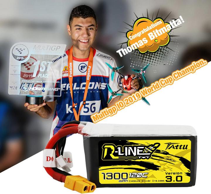 Produktbild Tattu Akumulator R-Line Version 3.0 1300mAh 14,8V 120C 4S1P XT60 (14.80 V, 1300 mAh)