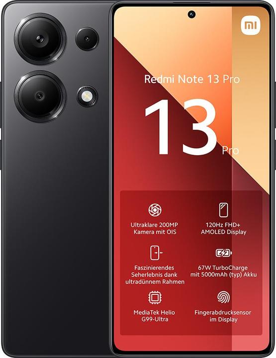 Productafbeelding Xiaomi Redmi Note 13 Pro 8+256 Middernacht Zwart (256 GB, Middernachtelijk zwart, 6.67", Dubbele SIM, 200 Mpx, 4G)