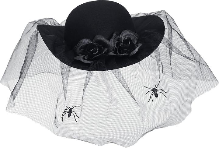 Image du produit Widmann Chapeau de veuve noire avec voile, roses et araignées