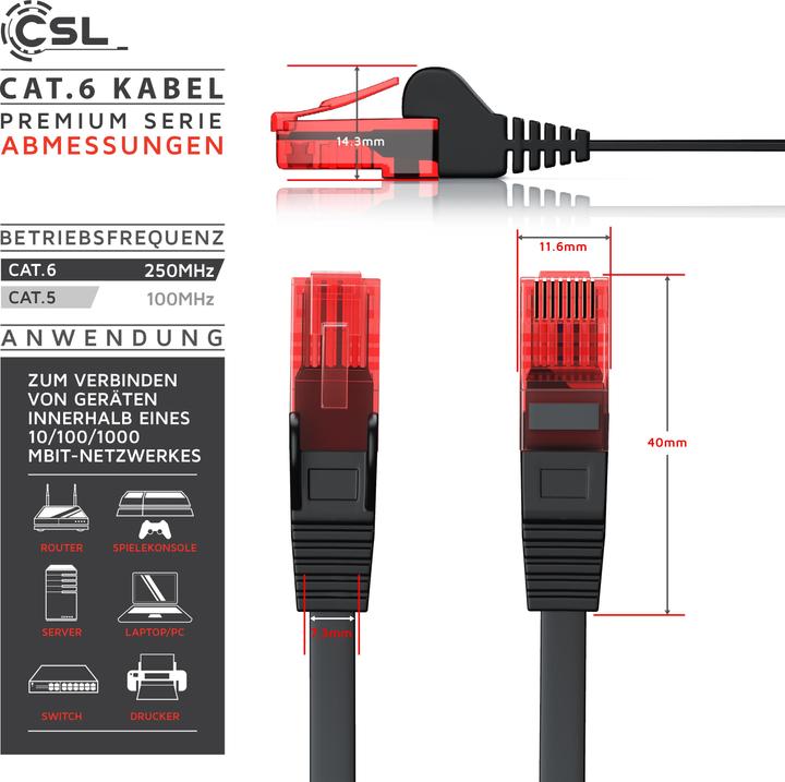 Produktbild CSL CAT.6 Netzwerkkabel flach - Ethernet Gigabit Lan Kabel RJ45 - komp. CAT.5 CAT.6 CAT.7 CAT.8 (UTP, CAT6, 10 m)