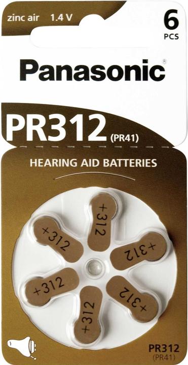 Panasonic Hörgeräte Batterien PR312 (6 Stk., A312, 170 mAh)