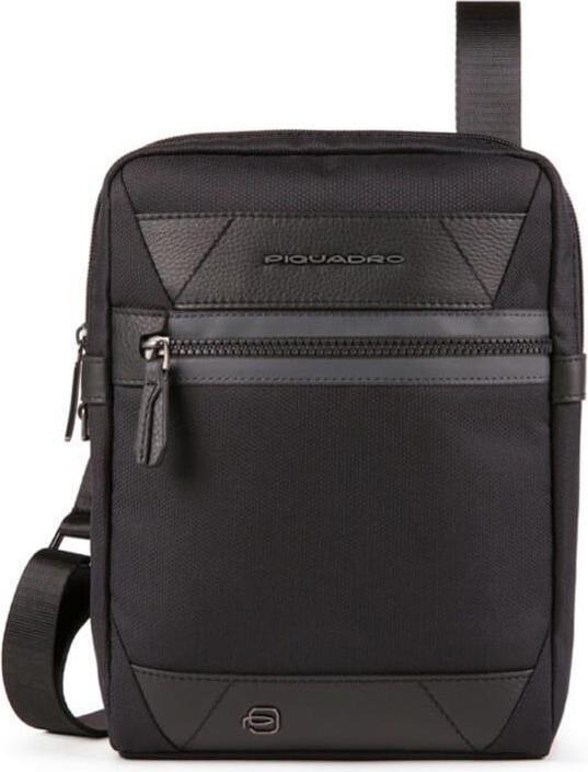 Actual product image Piquadro Trakai, Leather & Fabric, Small, Textile Crossbody Bag, Black, 27