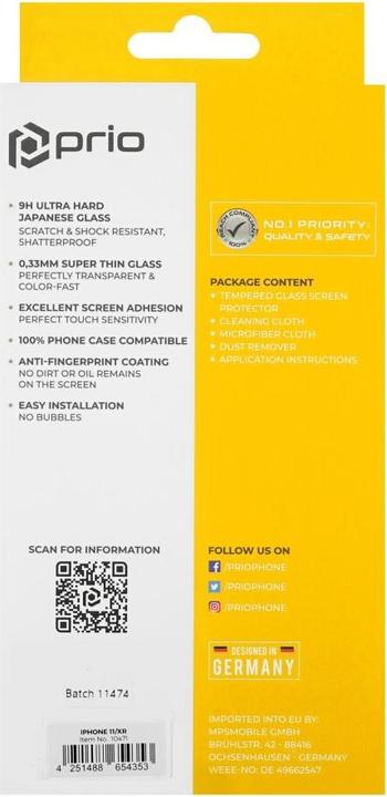 Actual product image prio Screen protector glass for iPhone 11/XR transparent (1 Piece, Apple iPhone XR, Apple iPhone 11)