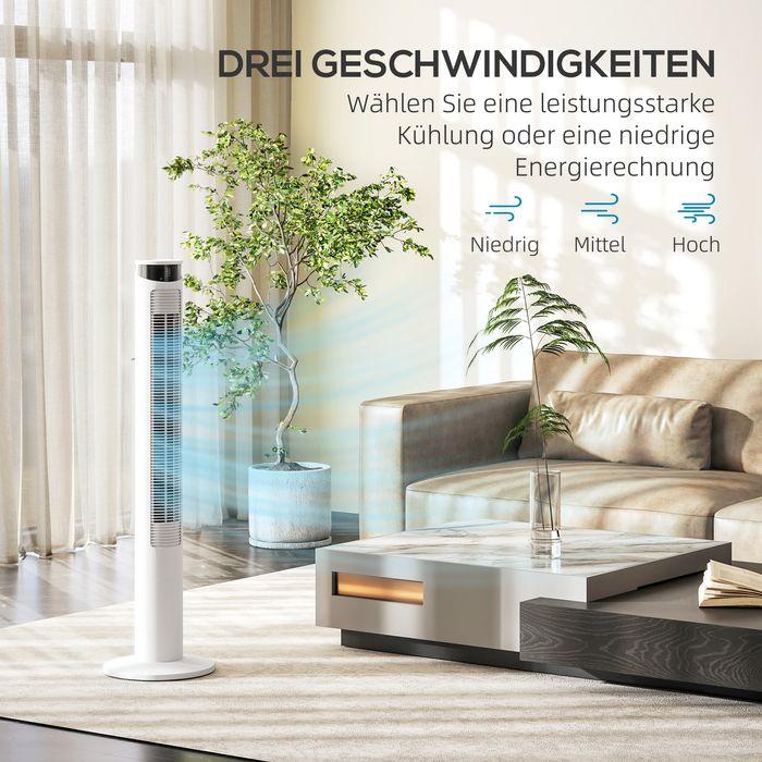 Image du produit Swisshandel24 Turmventilator, 45W Standventilator mit 3 Belüftungsstufen, Fernbedienung, Weiss (55 dB)