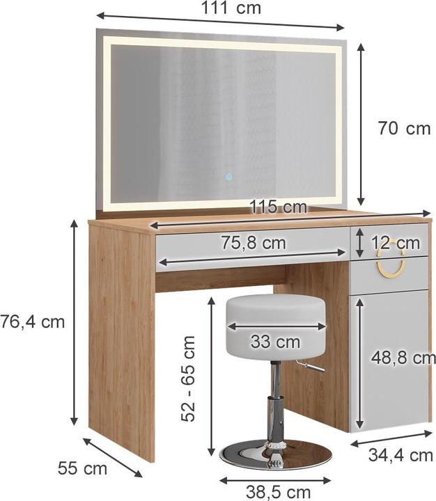 Produktbild Vicco Adela mit Hocker und Beleuchtung (115 x 55 x 76.5 cm)