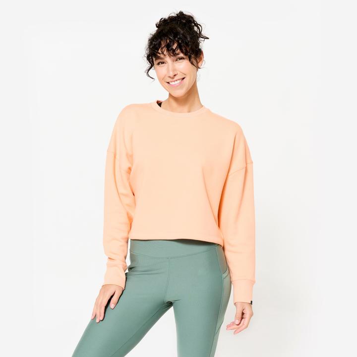 Domyos Sweatshirt Crop Damen bequem dehnbar - pfirsich/orange