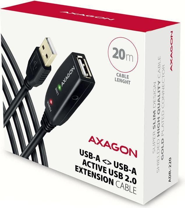 Produktbild Axagon ADR-220 aktives USB 2.0 Verlängerungskabel, USB-A Stecker/Buchse - 20m (20 m, USB 2.0)