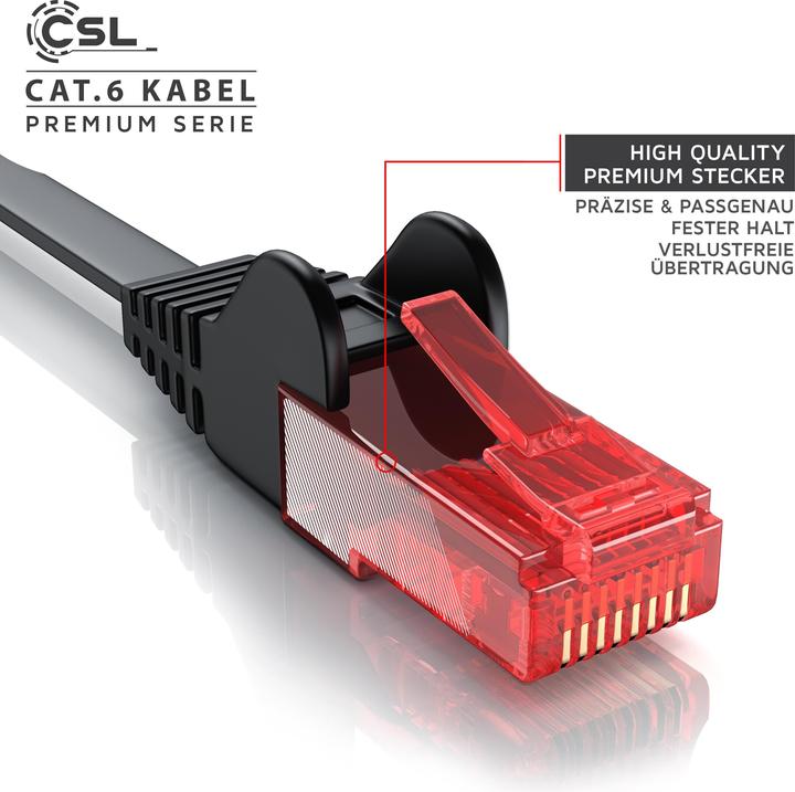 Produktbild CSL CAT.6 Netzwerkkabel flach - Ethernet Gigabit Lan Kabel RJ45 - komp. CAT.5 CAT.6 CAT.7 CAT.8 (UTP, CAT6, 10 m)