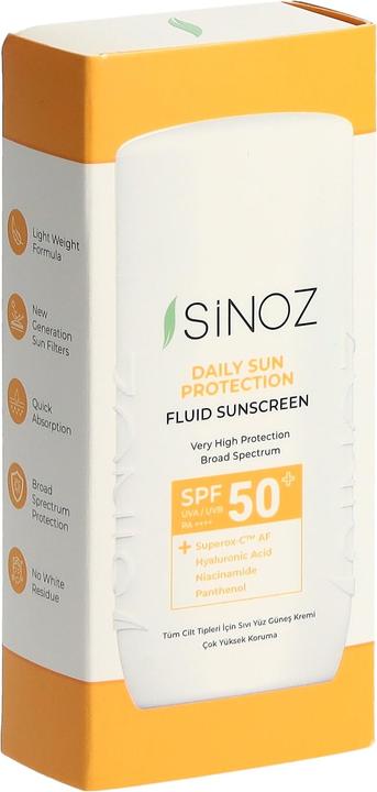 Actual product image Sinoz liquid sunscreen for all skin types (Suntan cream, SPF 50+, 50 ml)