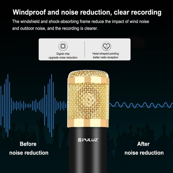 Produktbild Puluz Studio Broadcast Microphone Kit w Scissor Arm & Metal Shock Mount & USB Sound Card (Gold)