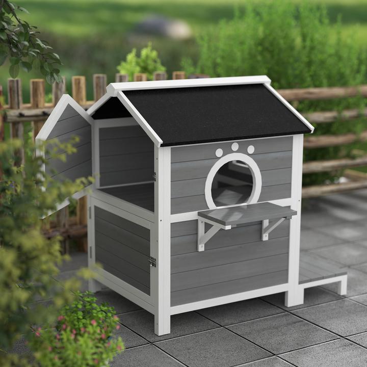 Produktbild PawHut Katzenhaus Tannenholz Grau (Katze)