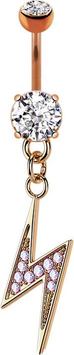 Star Piercing Banane rosegold mit zwei Kugeln Kristall silber Anhänger Blitz (Messing, Chirurgenstahl 316L)