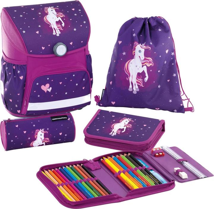 EberhardFaber Schulthek-Set EFAlino Einhorn 2021 4-teilig, Violett/Pink (18 l)