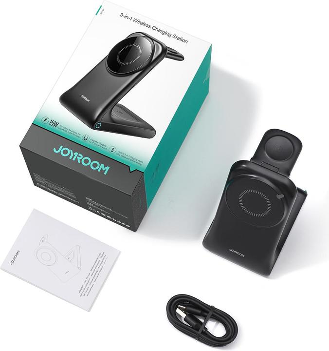 Actual product image Joyroom JR-W15 Wireless Charger 3 in 1 Charging Station with MagSafe - Black (15 W)