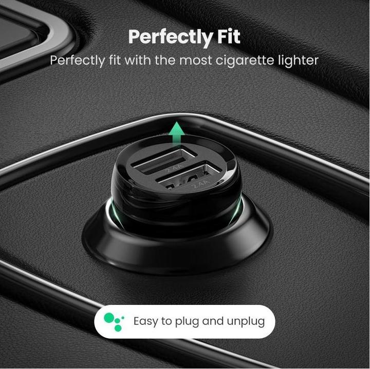 Actual product image Ugreen car charger ED018, 2x USB, 24W (black)