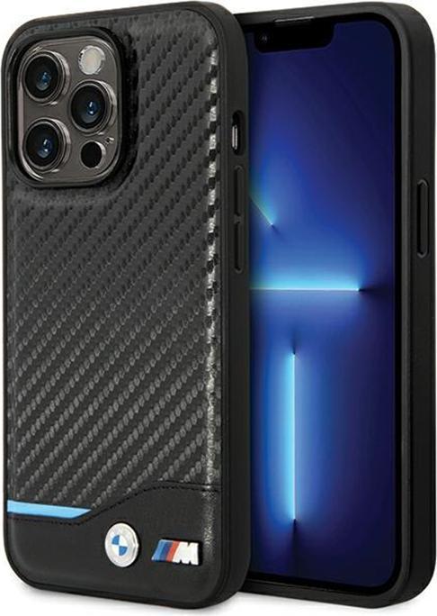 Actual product image BMW Case BMHCP13X22NBCK iPhone 13 Pro Max 6.7" czarny/black hardcase Leather Carbon (Apple iPhone 13 Pro Max)
