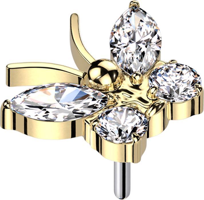 Star Piercing Threadless Schmetterling vergoldet Kristalle silber (Titan G23, ohne Messing)