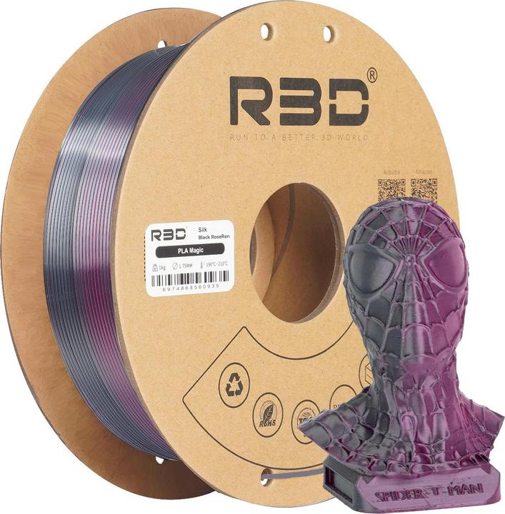 Actual product image R3D eSilk Magic-PLA Rose Red Black Filament 1.75mm 1Kg (PLA, 1.75 mm, 1000 g, Multicoloured)