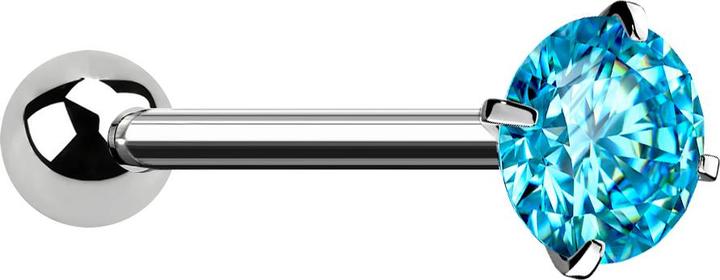 Star Piercing Barbell silber mit Kugel und Kristall aqua gefasst (ohne Messing, Chirurgenstahl 316L)