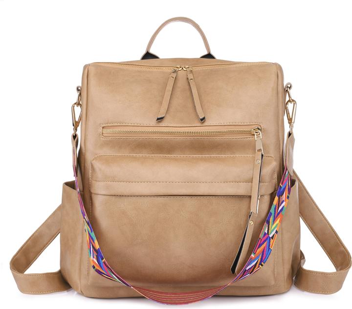 Produktbild Only-Bags.Store Retro Rucksack Handtasche, Boho Strap Zwei-Wege-Umhängetasche, Mode Vegan Leder Schultasche Daypack