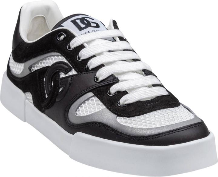 Actual product image Dolce & Gabbana portofino strobel light sneakers in leather and fabric color black and white (42)