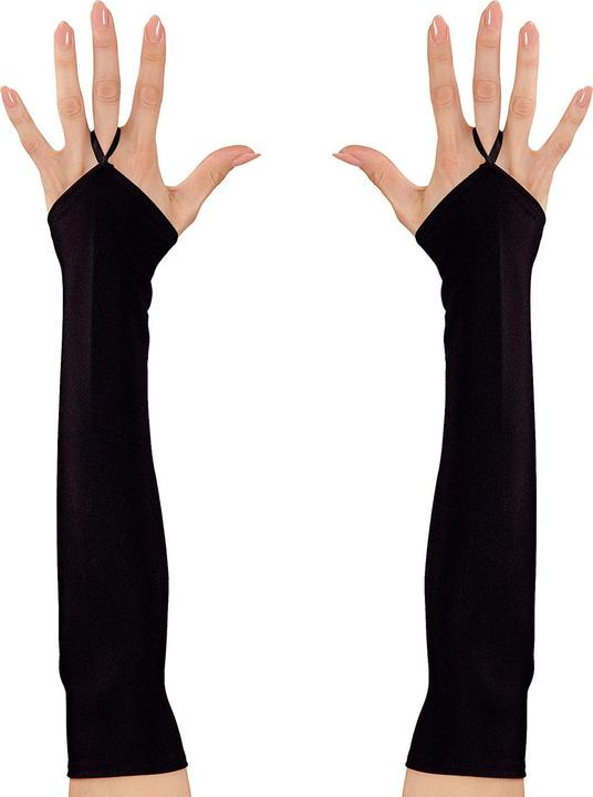 Produktbild Widmann SCHWARZE FINGERLOSE SATINHANDSCHUHE - 43 cm, One Size Fits Most Adult (One Size)