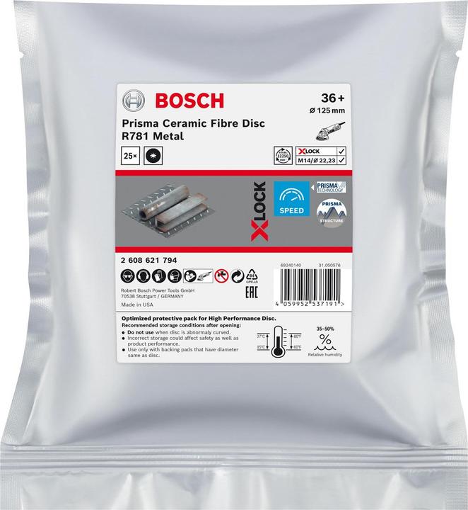 Produktbild Bosch Professional Zubehör EXPERT R781 Prisma Ceramic X-LOCK Fiberscheibe, 125 mm, 22,23 mm, G 36 (36)
