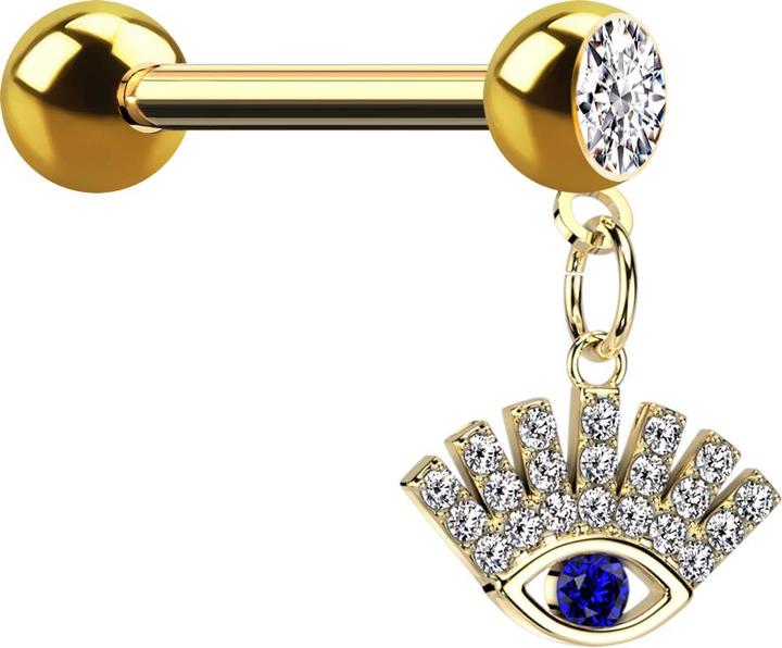 Star Piercing Micro Barbell vergoldet mit Kugel und Kugel Kristall silber Anhänger glückliches Auge (Chirurgenstahl 316L, Messing)