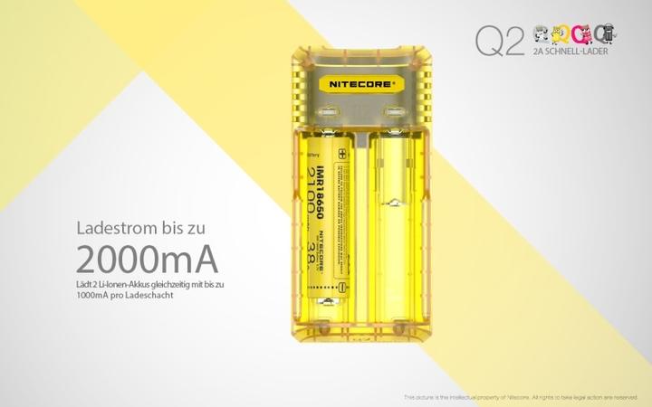 Actual product image Nitecore Q2 - Schnelladegerät für Li-Ion Akkus, 2 Schachtlader - 4 Farben zur Auswahl (1 pcs., Chargers without battery)