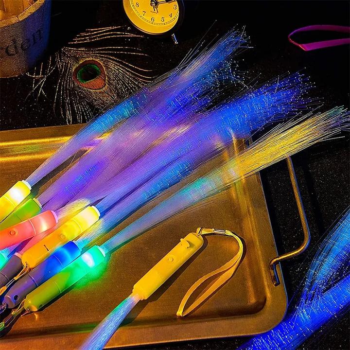 Produktbild I Am Creative Blinkender LED Glasfaser Leuchtstab Party Glow Wedel mit Farbwechsel 3 Modi 12er Set