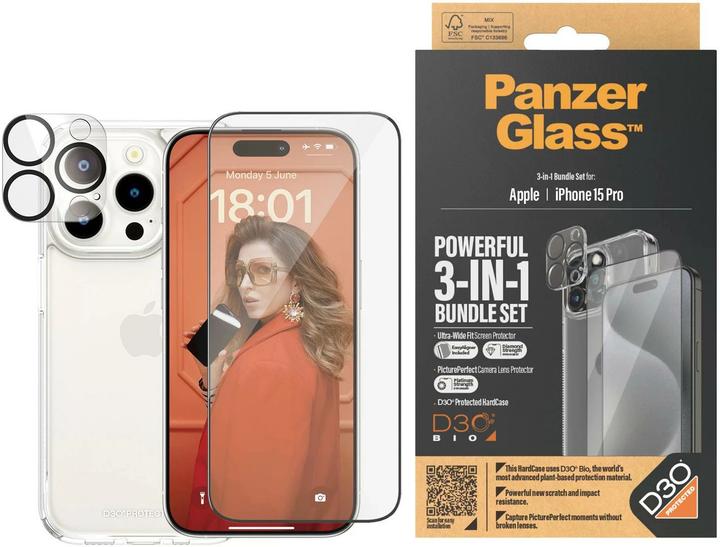 Actual product image PanzerGlass 3-in-1-Pack (1 Piece, Apple iPhone 15 Pro)