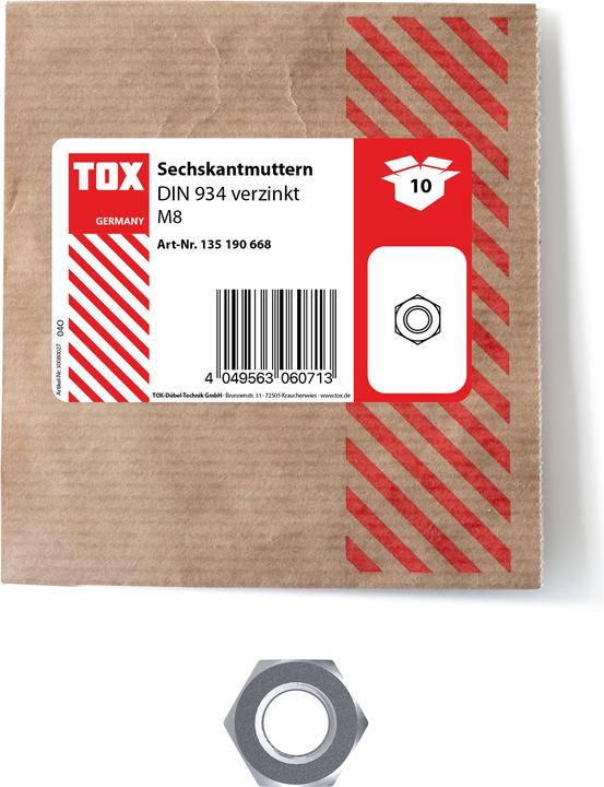 Tox Sechskantmuttern DIN 934 verzinkt M8 (10 Stk.) (M8)