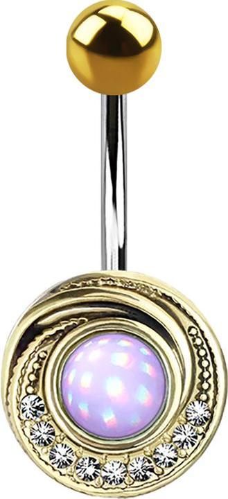 Star Piercing Banane vergoldet Wirbel mit Kristall und Epoxidstein violett (Messing, Chirurgenstahl 316L)