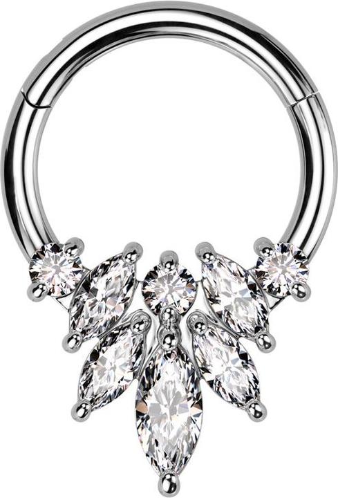 Produktbild Star Piercing Micro Segmentring klappbar silber drei runde und vier Ovale Kristalle silber (Chirurgenstahl 316L, Messing)