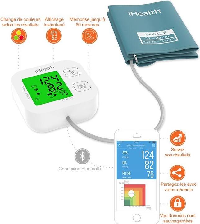 Image du produit iHealth Tensiomètre BP Track Wireless, écran tactile : Oui (Tensiomètre à bras)