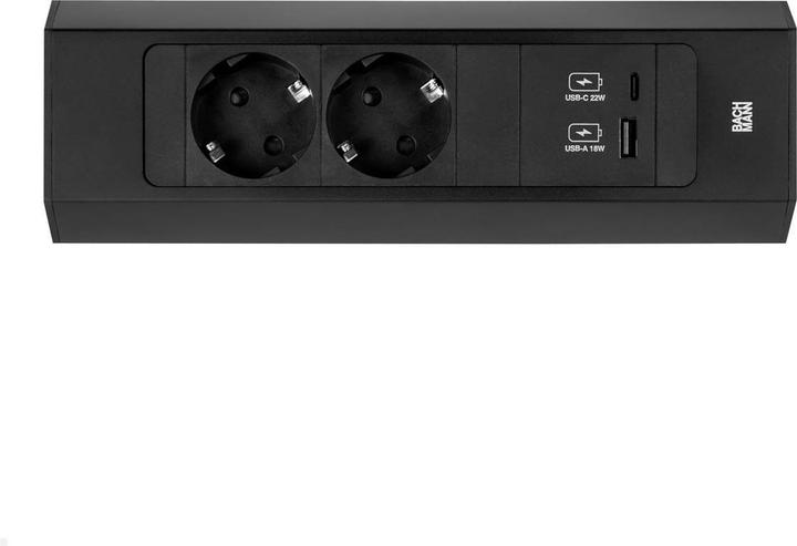 Actual product image Bachmann CASIA 2 2x socket 1x USB charger A/C (932.102) black, short (2 x, CEE 7/3, 2 m)
