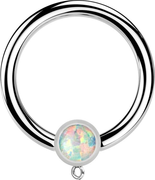 Star Piercing Micro Closure Ring silber mit Zylinder Opal weiss Ring für Anhänger (ohne Messing, Chirurgenstahl 316L)