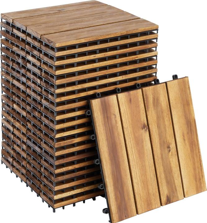tectake 20er Set Terrassenfliesen Tabula Akazienholz, je 4 Lamellen (20 x)