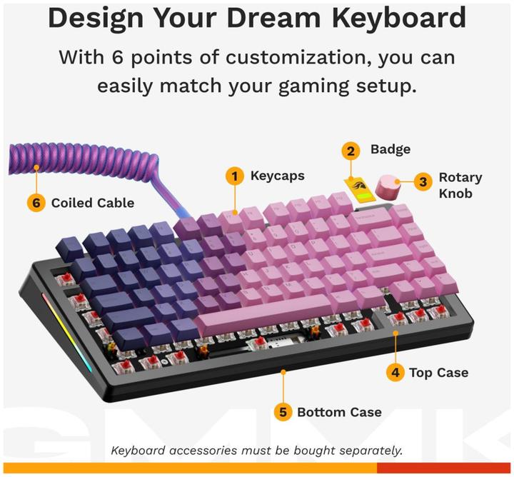 Actual product image Glorious GMMK 3 75 % Custom Gaming Keyboard - Pre-Built, ISO (US), Fox Switches, black (US, Cable)