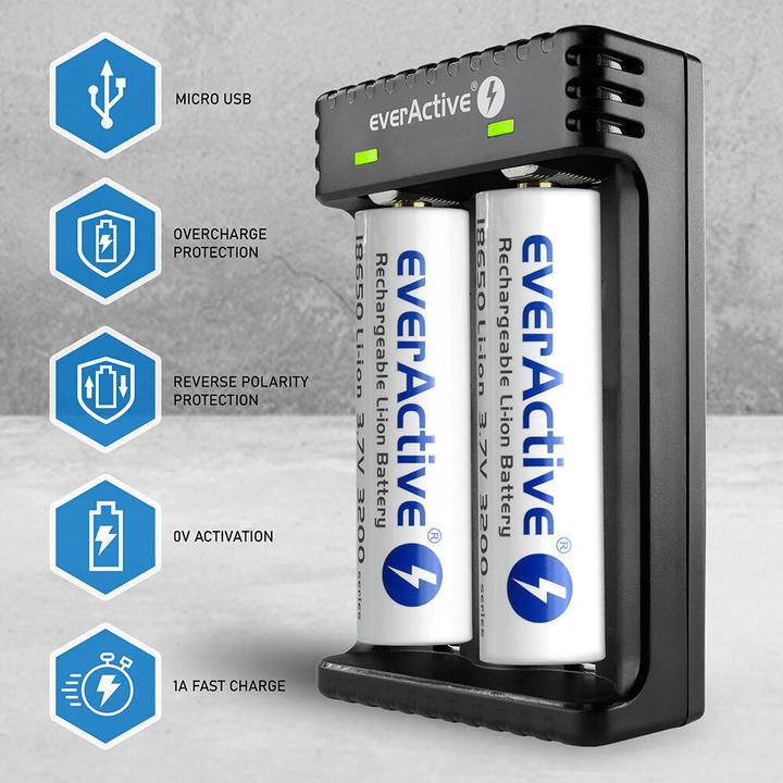 Immagine prodotto Everactive Batterieladegerät für Li-Ionen-Akkus LC-200 (1 pz., C, AAA, AA, AAAA, 2200 mAh, Caricabatterie senza batteria)
