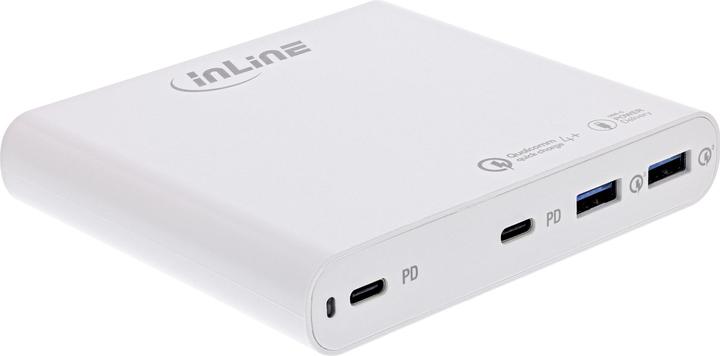 Image du produit InLine Adaptateur secteur USB, chargeur GaN, 4 ports, Dual USB-C + Dual USB-A, 120W, blanc (120 W)