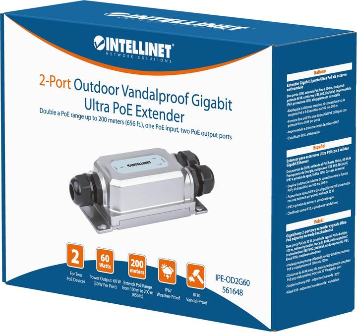 Produktbild Intellinet 2-Port Outdoor Ultra PoE Extender Vandalismusschu (3 Ports)
