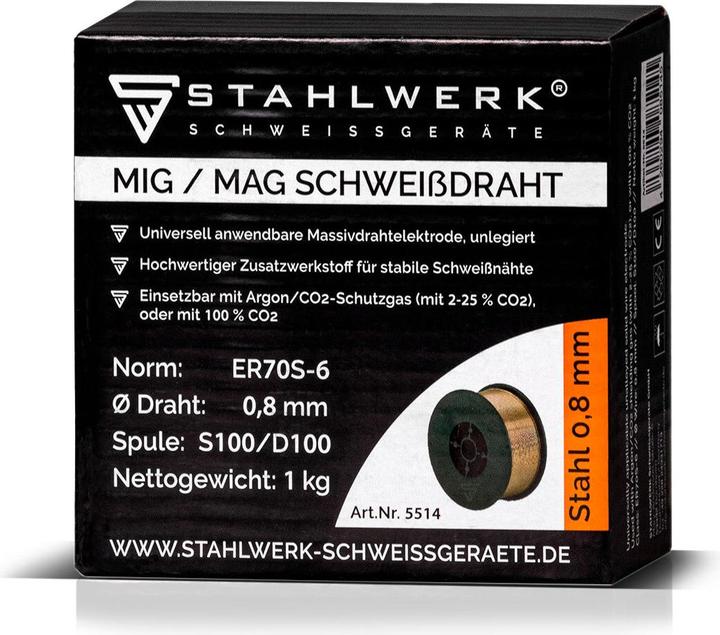 Produktbild Stahlwerk Schweissdraht MIG MAG Ø 0,8 mm ER70S-6 SG2 S100/D100 Drahtrolle 1 kg