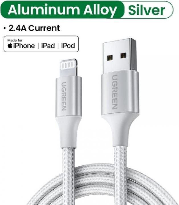 Produktbild Ugreen Lightning USB Nylon Alu MFi (2 m, USB 2.0)