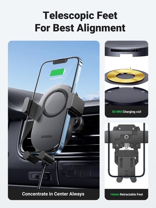 Actual product image Ugreen Car holder for ventilation grille with inductive charging CD256 (silver)